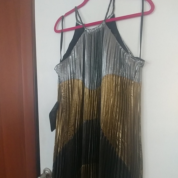 BCBG Metallic Color-blocked Pleated Gown - Picture 2 of 8